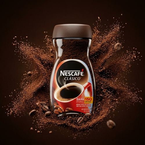 AI Design for Coffee Powder Splash Concept (Very Premium)

Nestlé coffee powder jar placed at the center surrounded by rich dark coffee powder bursting outward in a smooth splash effect, fine powder particles frozen in motion, deep brown monochrome background, soft dramatic lighting, glossy reflections on jar surface, premium coffee advertisement style, hyper-realistic textures, shallow depth of field, clean composition