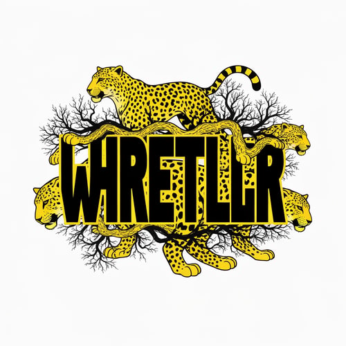 AI Design for Make a logo for a wrestler that wears black and yellow cheetah print. create a logo for her I want it black and yellow with her name with cheetah patterns and maybe trees and vine coming off it.  I want just a logo no background