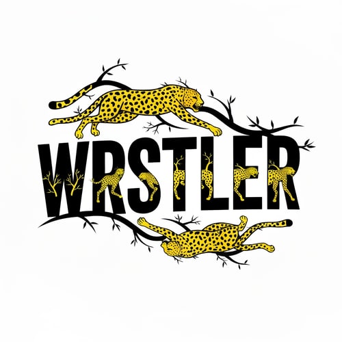 AI Design for Make a logo for a wrestler that wears black and yellow cheetah print. create a logo for her I want it black and yellow with her name with cheetah patterns and maybe trees and vine coming off it.  I want just a logo no background