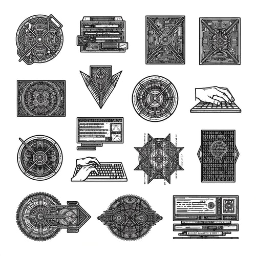AI Design for i need coding stickers for hackathon
english only
it shld hve like the sticker's outline 
it shld be hackerish-coderish vibe dark