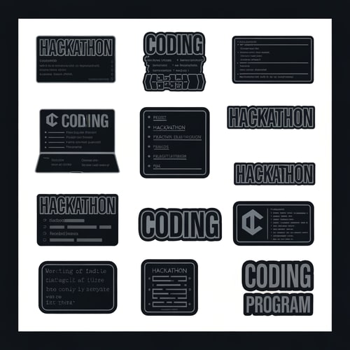 AI Design for i need coding stickers for hackathon
the text shld be in english only
it shld hve like the sticker's outline 
it shld be hackerish-coderish vibe dark