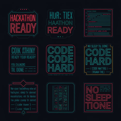 AI Design for i need coding stickers for hackathon
the text shld be in english only
it shld hve like the sticker's outline 
it shld be hackerish-coderish vibe dark