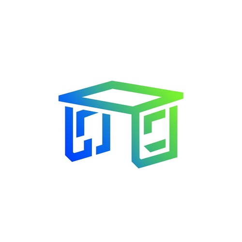 AI Design for A modern, minimalist logo icon for a school furniture brand. The design uses clean, bold lines forming an abstract building block or desk shape using a vibrant blue and green gradient. Negative space is used to create a sense of depth. Professional, high-end design, white background, vector art style, flat design, leave room for future text placement.