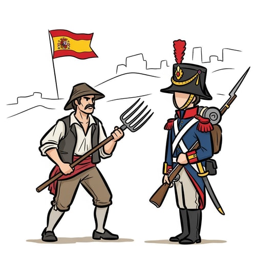 AI Design for Generame una foto de un dibujo de la spanish war of independeceue sea facil de dibujar