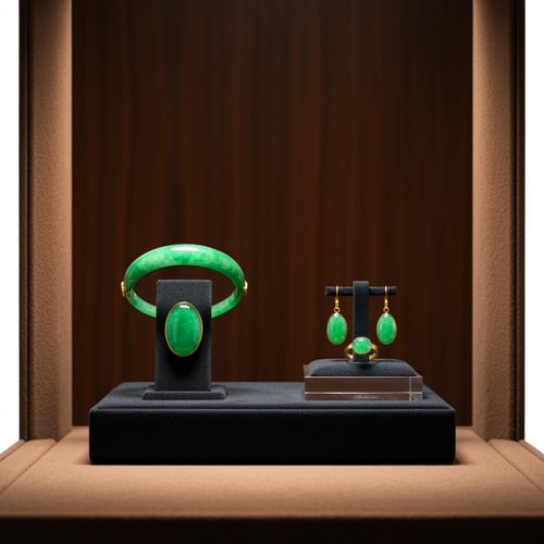 AI Design for Jewelry design display for green jadeite  such as bangle , pendant, earrings and ring