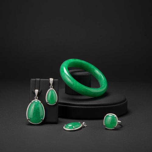 AI Design for Jewelry design display for green jadeite  such as bangle , pendant, earrings and ring