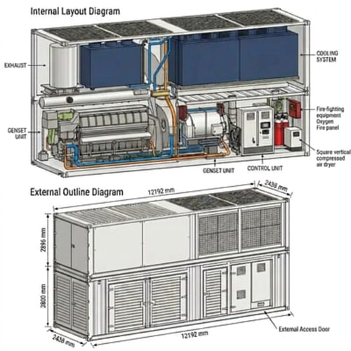 AI Design for Remove the mesh structure on the far left of the upper container, and also remove the mesh structure on the first panel on the front of the next upper container.