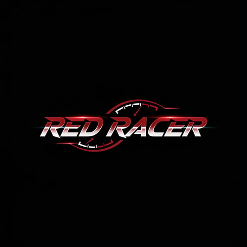 AI Design for Modern cinematic racing logo for “RED RACER”, aggressive but clean typography, dark black background, deep red and white colour scheme, sleek motorsport aesthetic, subtle motion blur, sharp angular letters, minimalistic but powerful, inspired by professional racing teams and automotive brands, glossy metallic highlights, high contrast, speedometer/tachometer inspired details, premium esports-style composition, centered logo, ultra clean vector style, realistic lighting, YouTube gaming and car culture branding, high detail, 4K, no watermark, no extra text, no cartoon style