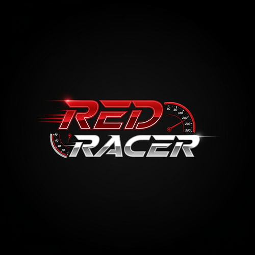 AI Design for Modern cinematic racing logo for “RED RACER”, aggressive but clean typography, dark black background, deep red and white colour scheme, sleek motorsport aesthetic, subtle motion blur, sharp angular letters, minimalistic but powerful, inspired by professional racing teams and automotive brands, glossy metallic highlights, high contrast, speedometer/tachometer inspired details, premium esports-style composition, centered logo, ultra clean vector style, realistic lighting, YouTube gaming and car culture branding, high detail, 4K, no watermark, no extra text, no cartoon style