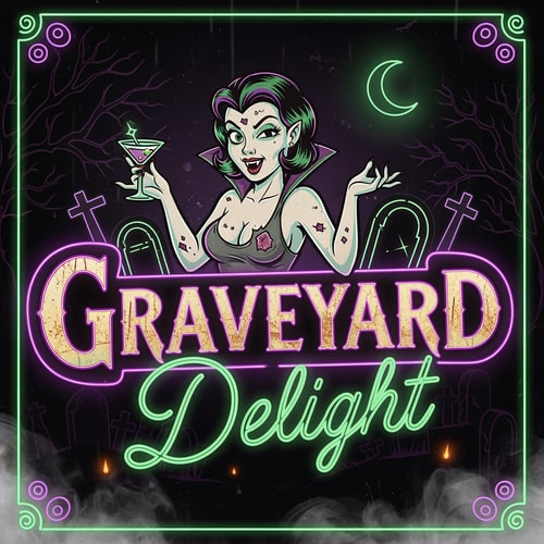 AI Design for Vintage logo of strip club, the name is graveyard delight