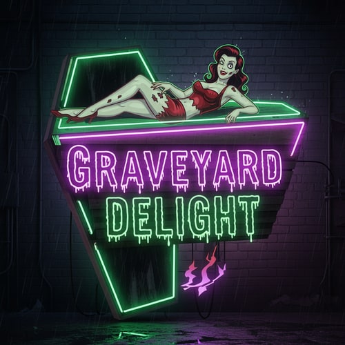 AI Design for Vintage logo of strip club, the name is graveyard delight