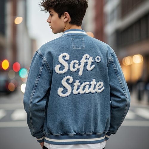 AI Design for Créame un diseño de ropa de adolescente chico q ponga Soft°State y que sea una chaqueta