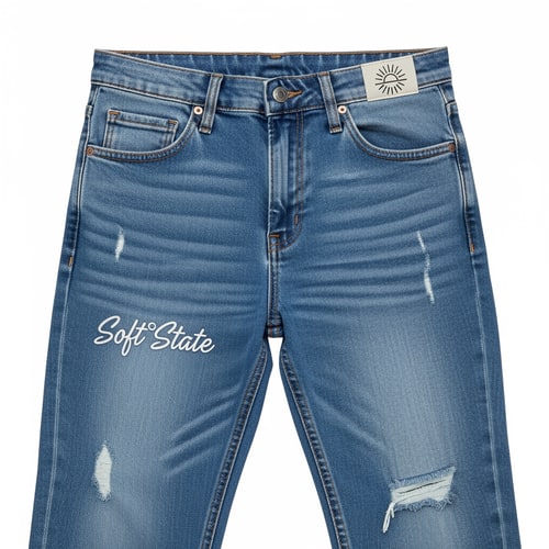 AI Design for Créame un diseño de ropa de adolescente chico q ponga Soft°State y q sean pantalones baqueros