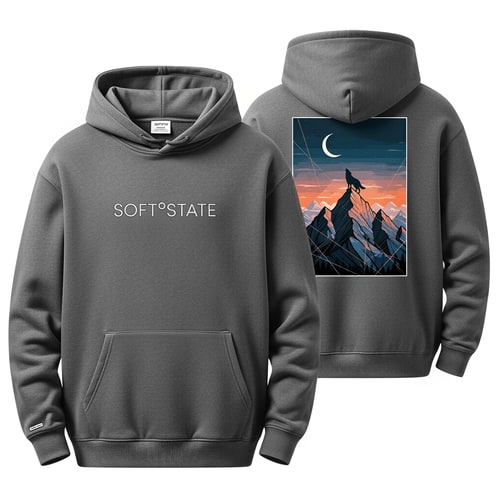 AI Design for Créame un diseño de ropa de adolescente chico q ponga Soft°State y q sean sudaderas y q tenga por detrás un diseño bien chulo masculino