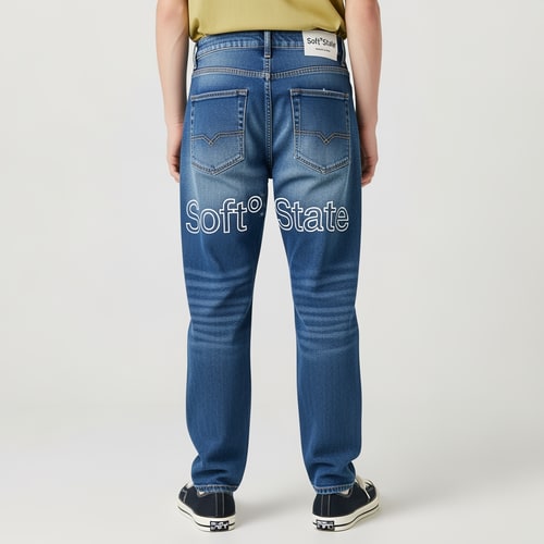 AI Design for Créame un diseño de ropa de adolescente chico q ponga Soft°State y q sean pantalones baqueros