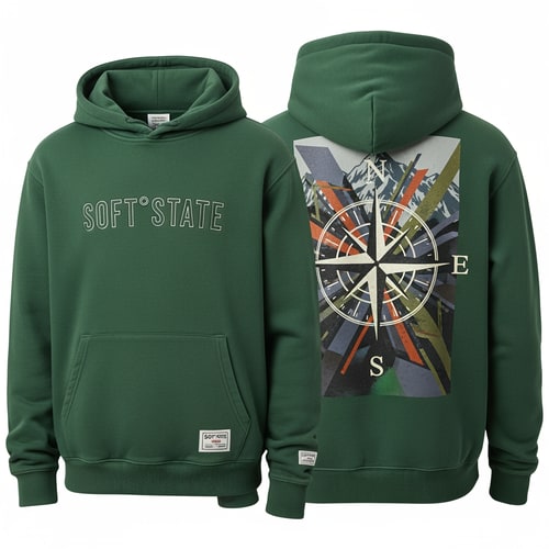 AI Design for Créame un diseño de ropa de adolescente chico q ponga Soft°State y q sean sudaderas y q tenga por detrás un diseño bien chulo masculino