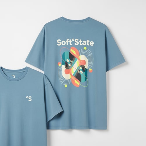 AI Design for Créame un diseño de ropa de adolescente chico q ponga Soft°State y que sea una camiseta con un diseño guapo por detras