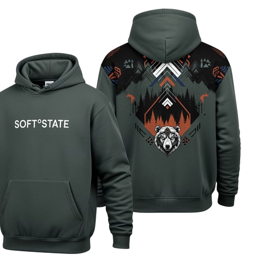 AI Design for Créame un diseño de ropa de adolescente chico q ponga Soft°State y q sean sudaderas y q tenga por detrás un diseño bien chulo masculino y q no sea muy de niño