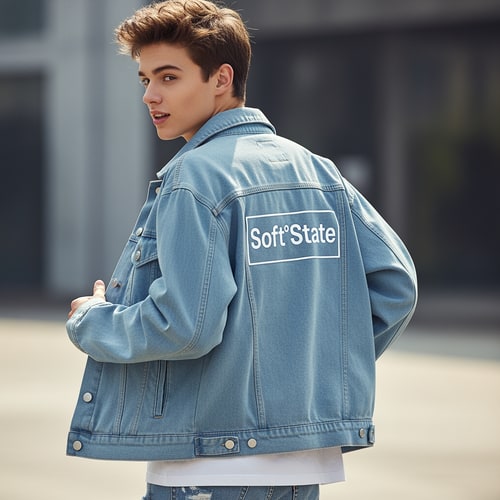 AI Design for Créame un diseño de ropa de adolescente chico q ponga Soft°State y que sea una chaqueta