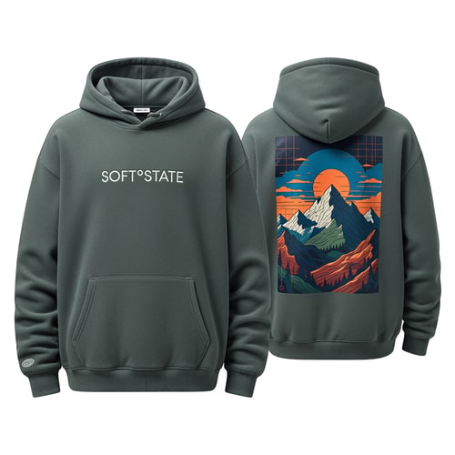 AI Design for Créame un diseño de ropa de adolescente chico q ponga Soft°State y q sean sudaderas y q tenga por detrás un diseño bien chulo masculino y q no sea muy de niño