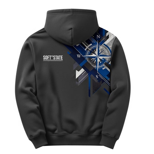 AI Design for Créame un diseño de ropa de adolescente chico q ponga Soft°State y q sean sudaderas y q tenga por detrás un diseño bien chulo masculino y q no sea muy de niño