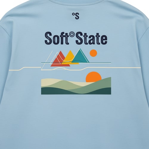 AI Design for Créame un diseño de ropa de adolescente chico q ponga Soft°State y que sea una camiseta con un diseño guapo por detras