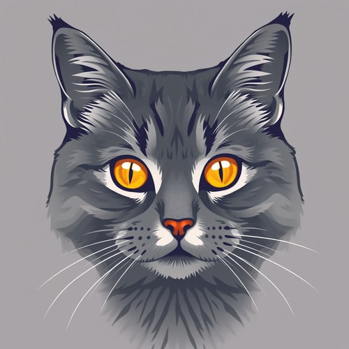 AI Design for british cat, gray color, honey color eye. 