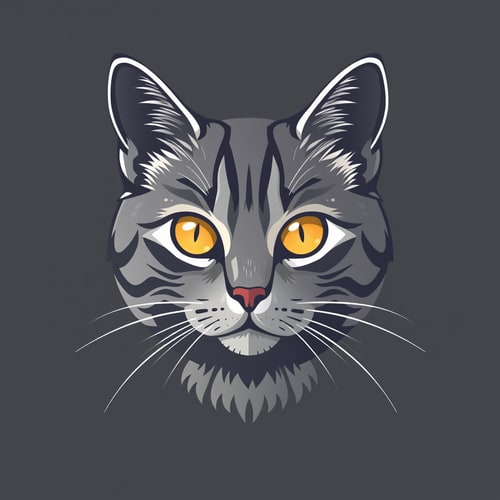 AI Design for british cat, gray color, honey color eye. 
