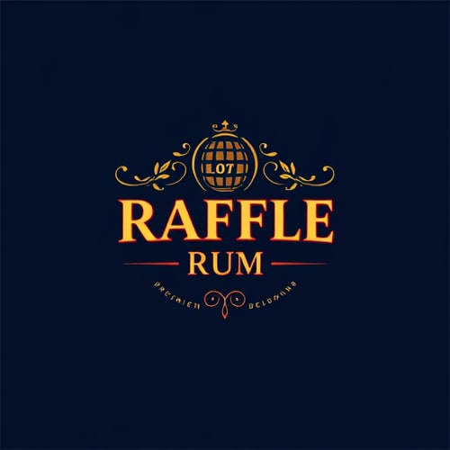 AI Design for "Design a sleek and eye-catching logo for 'Raffle Rum,' a premium rum brand that exudes sophistication, fun, and exclusivity. The logo should incorporate a bold, elegant typeface and elements that evoke the Caribbean spirit and rum tradition, such as barrels, tropical leaves, or subtle pirate motifs. Use a rich color palette with deep golds, dark browns, and hints of navy blue or crimson to convey luxury and warmth. Ensure the design feels modern yet timeless, with a playful edge reflecting the 'raffle' theme, such as ticket-inspired details or subtle celebratory motifs."