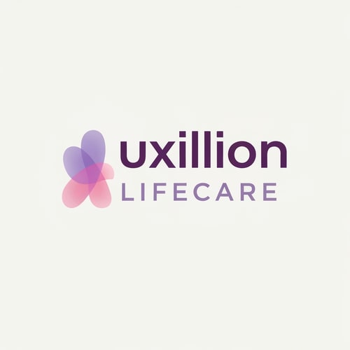 AI Design for That is a very distinct and professional logo!
Here is the detailed prompt that describes the logo shown in the image, capturing all the visual elements, colors, and styling:
---
## Logo Description Prompt
A professional pharmaceutical company logo for **Auxillion Lifecare**.
The logo features the word **“uxillion”** in lowercase, written in a **bold modern sans-serif font** (like Poppins or Montserrat). The color of the text is **dark plum purple (\#3C014C)**.
Below it, the text **“LIFECARE”** appears in uppercase, **thin font with wide letter spacing**, colored **medium purple-gray (\#6A497A)**.
**The most prominent feature** is the initial letter: the lowercase letter **“A”** has been replaced by an **abstract symbol** that is directly connected to the rest of the word **"uxillion"**. This symbol is made from two smooth, **overlapping, organic shapes**—one **lavender (\#E1BDEB)** and the other **soft pink (\#F7A6B8)**—which are slightly transparent and smoothly blended, forming a **gentle curved, wave-like figure** that seamlessly flows into the 'u' of 'uxillion'.
The design should be **clean, minimal, and corporate**, with an **off-white background**. The look conveys **trust, innovation, and care**, A should be creative or vector or illustration suitable for a healthcare or pharmaceutical brand. create logo based on this prompt