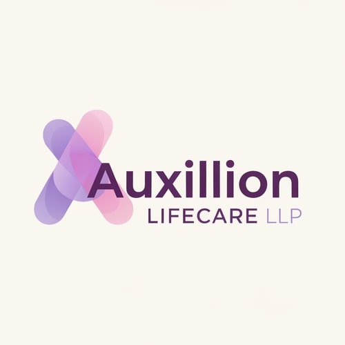 AI Design for Logo Text:
"Auxillion Lifecare LLP"
Typography:
Font Style: Clean, modern sans-serif typeface (similar to Poppins SemiBold or Montserrat Bold).
The word "Auxillion" is in lowercase, bold, and dark plum-purple color.
The word "LIFECARE LLP" is in uppercase, thin or light-weight font, with letter spacing (tracking) slightly increased for a clean corporate look, and colored medium purple-grey.
Alignment: Center-aligned under "Auxillion".
Color Palette:
Main Wordmark ("uxillion") – deep plum purple (#3C014C or similar).
Illustration / symbol – gradient shades of soft lavender (#E1BDEB) and light pink (#F7A6B8) overlapping in a transparent manner.
Subtext ("LIFECARE LLP") – medium purple (#6A497A).
Symbol / Icon:
Positioned to the left of the text.
Stylized abstract letter "A", composed of two smooth, flowing, overlapping organic shapes.
Shapes resemble fluid, soft ribbons or intersecting drops, forming a gentle curve or wave.
The shapes are not sharp-edged – they are rounded, smooth, and softly blended using a gradient or transparency overlap between lavender and pink.
The symbol gives a sense of motion, harmony, and care (abstractly representing life, connection, or health).
Composition:
The symbol is roughly the same height as the word “Auxillion”.
The symbol overlaps slightly behind the “A” and “u” of "Auxillion" (optional for stylistic match).
The entire logo sits on a white or very light beige background.
Overall Look & Feel:
Professional, soft, and elegant.
Reflects a modern healthcare or pharmaceutical brand identity.
Avoids medical clichés (no crosses, pills, or heart icons).
Focuses on abstract purity, balance, and trustworthiness through color and form.