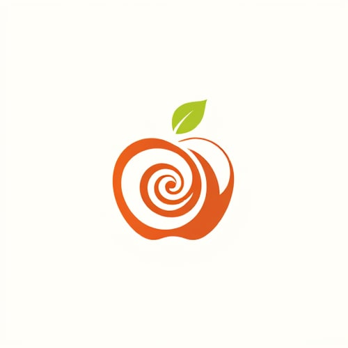 AI Design for "A stylized apple logo with the elements arranged in a Fibonacci spiral pattern. The apple shape should be composed of spiral curves that follow the Fibonacci sequence, with the leaf and stem also adhering to the Fibonacci proportions. The overall composition should have a harmonious, organic feel that showcases the natural mathematical beauty of the Fibonacci sequence. The color palette should be warm and earthy, highlighting the natural theme."