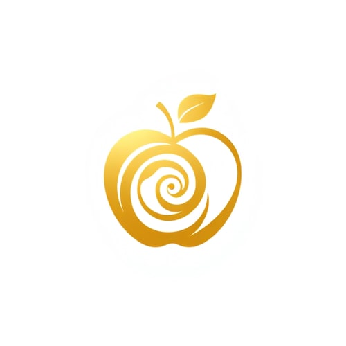 AI Design for "A stylized golden apple logo with the elements arranged in a Fibonacci spiral pattern. The apple shape should follow the Fibonacci sequence, The overall composition should have a harmonious, organic feel that showcases the natural mathematical beauty of the Fibonacci sequence. The color palette should be warm and earthy, highlighting the natural theme.the logo must have golden details and white background"