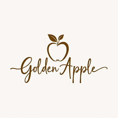 AI Design for "Create a calligraphic, elegant logo for a premium yoga and pilates boutique studio named 'Golden Apple.' The design should feature a stylized, flowing apple icon that symbolizes luxury, vitality and balance. Incorporate refined, calligraphic lines and simplicity in the apple icon and studio name lettering. Use a sophisticated color palette of white and gold to convey tranquility and sophistication. The calligraphic style should feel both modern and timeless, evoking a sense of awe and high-end branding. The logo should appeal to a discerning clientele seeking a premium yoga and pilates experience and elevate your studio's signage, marketing materials and merchandise. Aim for a minimalistic yet elegant design that stands out."