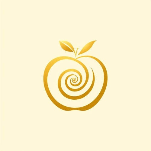 AI Design for "A stylized golden apple logo with the elements arranged in a Fibonacci spiral pattern. The apple shape should be composed of spiral curves that follow the Fibonacci sequence, with the leaf and stem also adhering to the Fibonacci proportions. The overall composition should have a harmonious, organic feel that showcases the natural mathematical beauty of the Fibonacci sequence. The color palette should be warm and earthy, highlighting the natural theme.the logo must have golden details and off-white background"