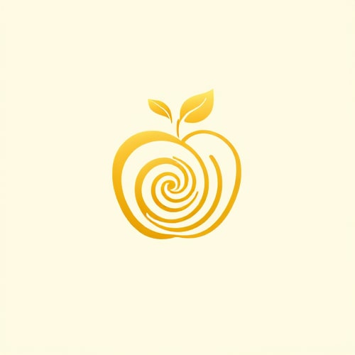 AI Design for "A stylized golden apple logo with the elements arranged in a Fibonacci spiral pattern. The apple shape should be composed of spiral curves that follow the Fibonacci sequence, with the leaf and stem also adhering to the Fibonacci proportions. The overall composition should have a harmonious, organic feel that showcases the natural mathematical beauty of the Fibonacci sequence. The color palette should be warm and earthy, highlighting the natural theme.the logo must have golden details and off-white background"