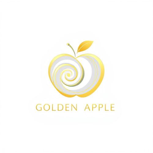 AI Design for Design a luxurious, minimalist logo for the 'Golden Apple' fitness and wellness brand, featuring a golden apple emblem. Integrate the Fibonacci sequence into the apple's shape, emphasizing spiraling curves or golden ratio proportions to give it a harmonious, naturally balanced aesthetic. Use elegant golden tones for the apple and subtle white or black for the background, depending on the class theme (white for yoga/pilates, black for functional training). Incorporate golden highlights for a high-end feel, ensuring the curves are smooth and the design evokes balance, wellness, and luxury.