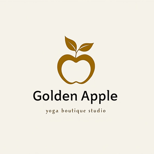 AI Design for "Create a luxurious and minimalistic logo for a yoga boutique studio named 'Golden Apple.' The design should feature a sleek, stylized apple that symbolizes health and vitality, incorporating elegant lines and simplicity. Use a refined color palette of white and gold to convey sophistication and tranquility. The logo should evoke a sense of calm and balance, suitable for high-end branding, signage, and marketing materials. Aim for a design that feels both modern and timeless, appealing to a clientele seeking a premium yoga experience." 