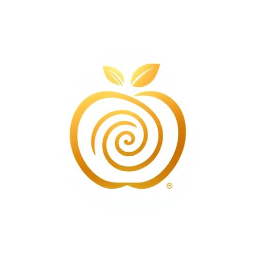 AI Design for "A stylized golden apple logo with the elements arranged in a Fibonacci spiral pattern. The apple shape should be composed of spiral curves that follow the Fibonacci sequence, with the leaf and stem also adhering to the Fibonacci proportions. The overall composition should have a harmonious, organic feel that showcases the natural mathematical beauty of the Fibonacci sequence. The color palette should be warm and earthy, highlighting the natural theme.the logo must have golden details and white background"