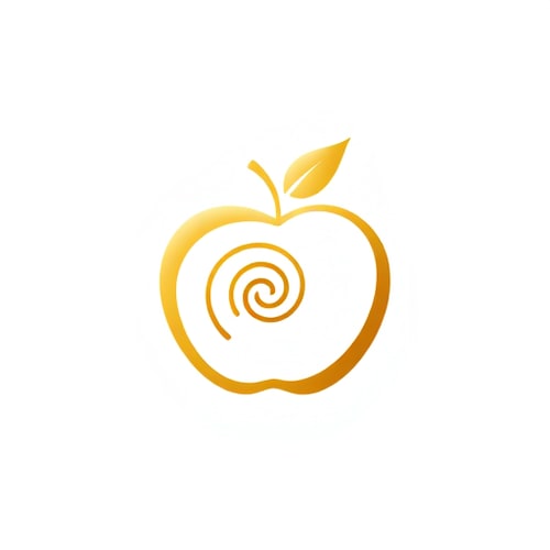 AI Design for "A stylized golden apple logo with the elements arranged in a Fibonacci spiral pattern. The apple shape should be composed of spiral curves that follow the Fibonacci sequence, with the leaf and stem also adhering to the Fibonacci proportions. The overall composition should have a harmonious, organic feel that showcases the natural mathematical beauty of the Fibonacci sequence. The color palette should be warm and earthy, highlighting the natural theme.the logo must have golden details and white background"