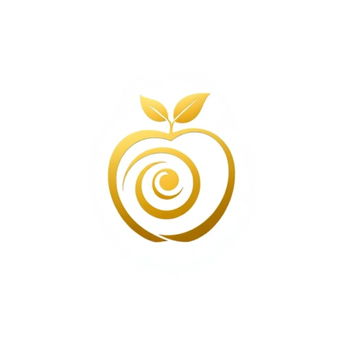 AI Design for "A stylized golden apple logo with the elements arranged in a Fibonacci spiral pattern. The apple shape should be composed of spiral curves that follow the Fibonacci sequence, with the leaf and stem also adhering to the Fibonacci proportions. The overall composition should have a harmonious, organic feel that showcases the natural mathematical beauty of the Fibonacci sequence. The color palette should be warm and earthy, highlighting the natural theme.the logo must have golden details and white background"