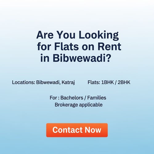 AI Design for Create a clean and simple Facebook campaign poster with the headline: “Are You Looking for Flats on Rent in Bibwewadi?” Add supportive text location bibwewadi ,katraj and 1bhk /2bhk flats and bachelor /family and Brokrage applicable Add a “Contact Now” call-to-action button style at the bottom. Make the design neat, attractive, and easy to read.