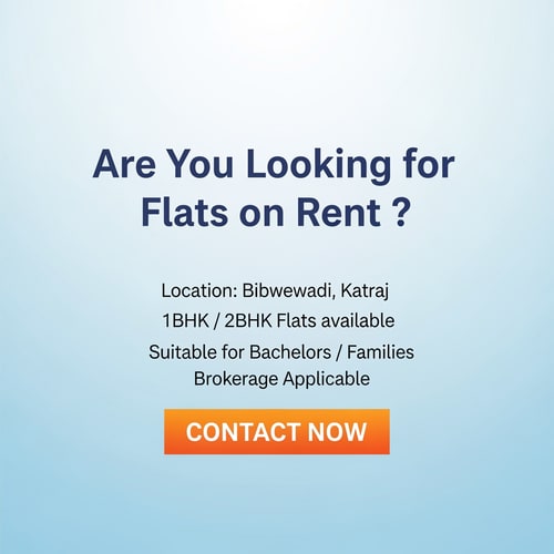 AI Design for Create a clean and simple Facebook campaign poster with the headline: “Are You Looking for Flats on Rent ?” Add supportive text location bibwewadi ,katraj and 1bhk /2bhk flats and bachelor /family and Brokrage applicable Add a “Contact Now” call-to-action button style at the bottom. Make the design neat, attractive, and easy to read.