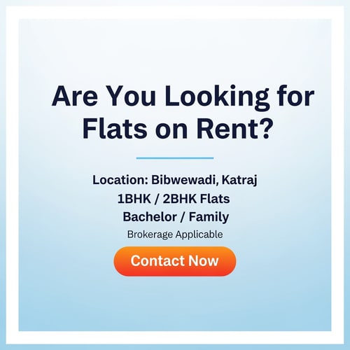 AI Design for Create a clean and simple Facebook campaign poster with the headline: “Are You Looking for Flats on Rent ?” Add supportive text location bibwewadi ,katraj and 1bhk /2bhk flats and bachelor /family and Brokrage applicable Add a “Contact Now” call-to-action button style at the bottom. Make the design neat, attractive, and easy to read.
