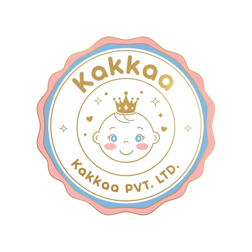 AI Design for Design a luxury playful emblem logo for Kakkaa Pvt. Ltd. featuring a smiling baby face mascot wearing a tiny crown, representing the idea that every baby is special. Use a circular badge or crest layout with soft decorative borders. Keep the baby face minimal, adorable, and highly memorable. Typography should be rounded, elegant, and bold, integrated into the emblem. Use premium baby-care colors such as soft gold, pastel pink, white, and powder blue. The logo should feel joyful, trustworthy, gentle, and upscale. Perfect for baby care products, apparel labels, and premium packaging. Clean vector style, centered on white background.