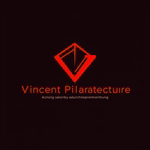 AI Design for Logo design for an architectural design company named "Vincent PilArchitecture: A Holistic Contemporary Modern Filipino Architectural Design Company" in vibrant red colors, unique font, intriguing logo. The logo must also invoke fun, professionalism, adventure and tropical themes. Invoking command, respect, and wisdom. 