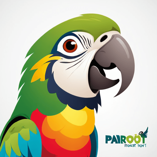 Professional logo design. parrot looking up right, close up , text PaRoot <lora:sdxlbase20:1>