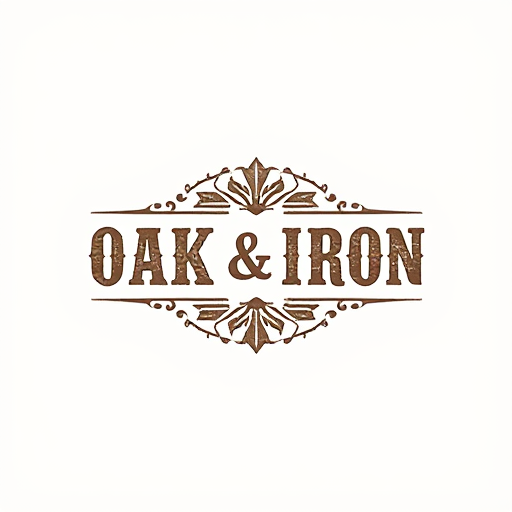 Professional logo design. Create a rustic logo for "Oak & Iron," using textured fonts and natural tones.