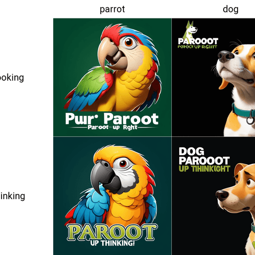 Professional logo design. parrot looking up right, close up , text PaRoot <lora:sdxlbase20:1>