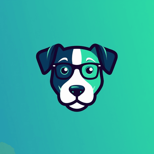 Professional logo design. dog logo with glasses green blue